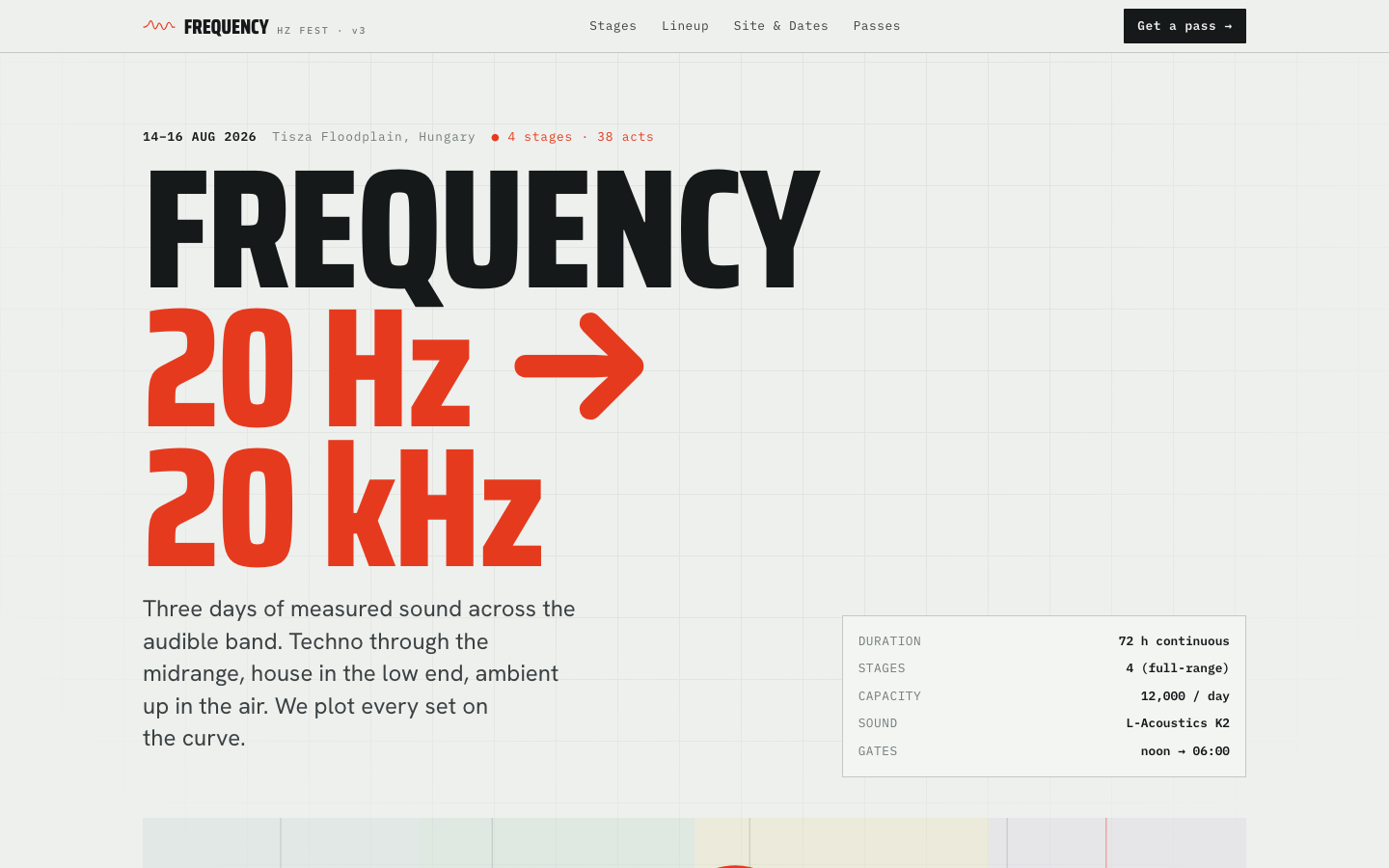 Frequency electronic music festival bold landing page